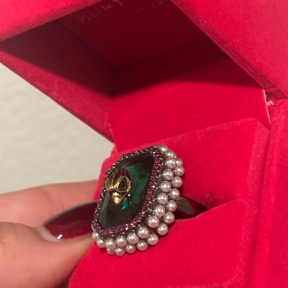 Kurt Geiger Green and Gun Metal Tone Statement Ring - Picture 5 of 9